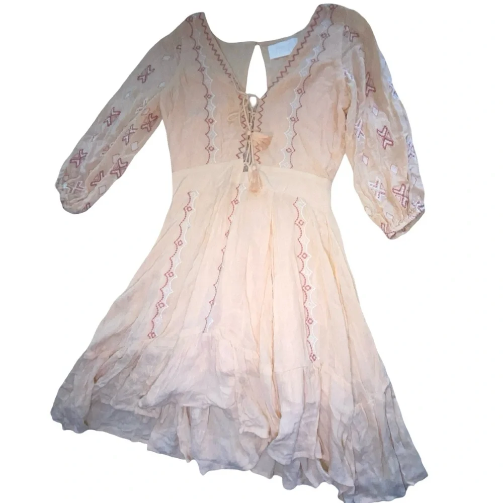 TOWNSEN Piper Beige‎ boho dress with embroidered Details size Small